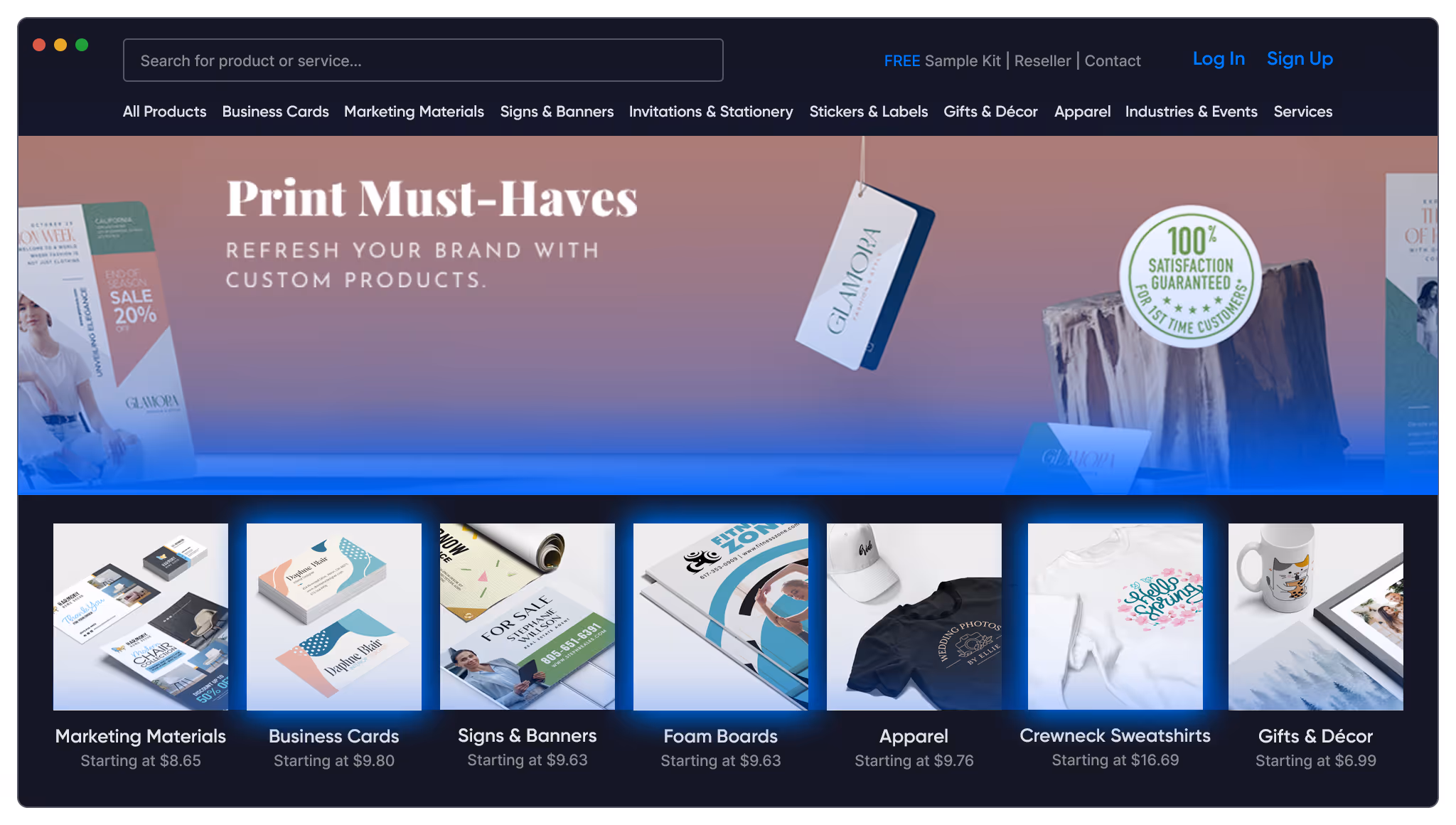 PrintNow B2C retail storefront platform showing consumer-facing online print store with product customization and ordering
