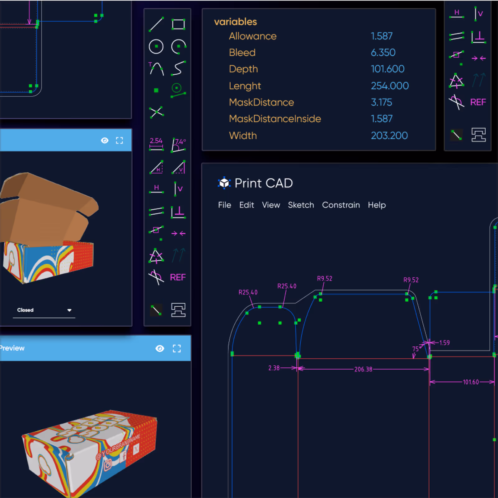 PrintNow Print CAD — structural packaging design and web-to-pack