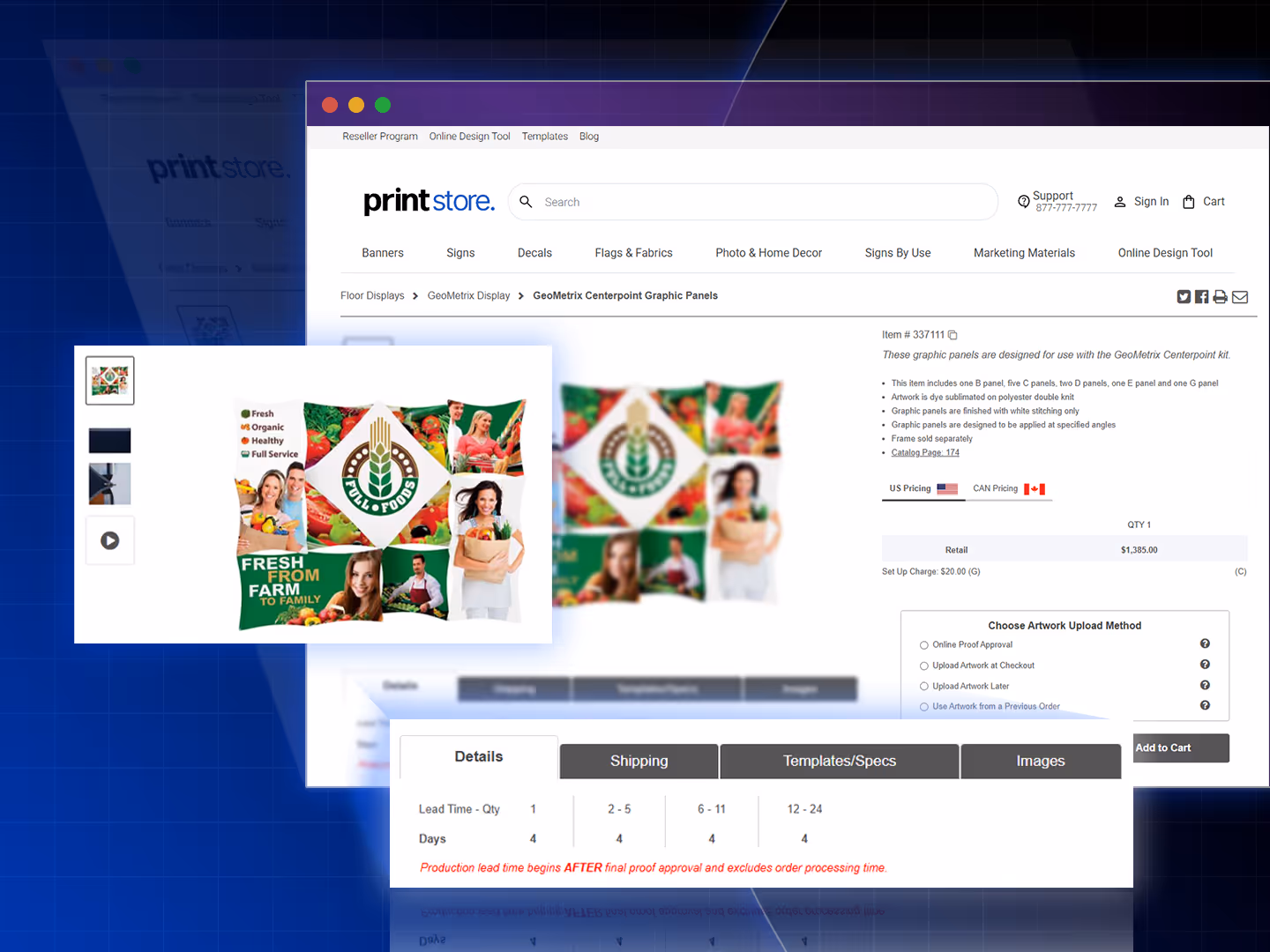 PrintNow pricing calculator and template management interface