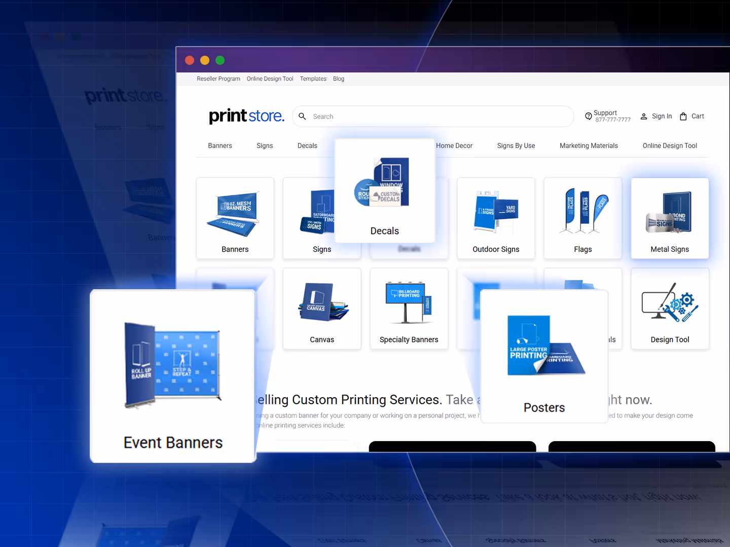 PrintNow storefront portal with product catalog templates