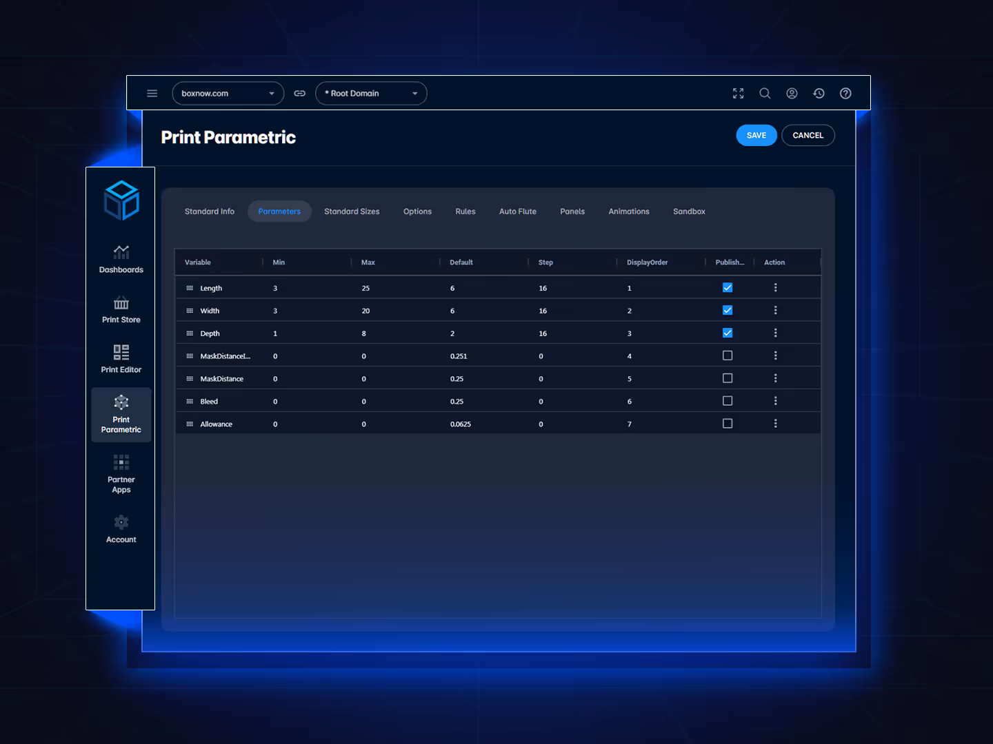 Configure variables and parameters settings