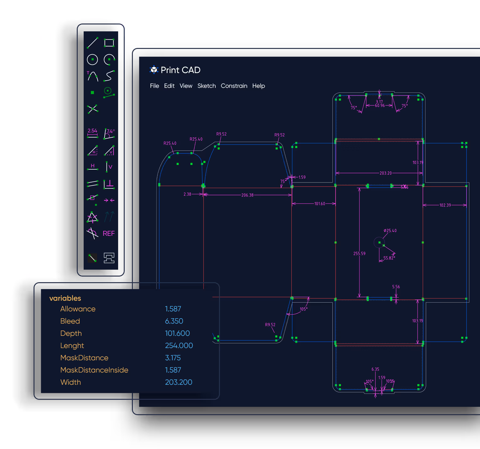 Print CAD web-to-pack packaging design software