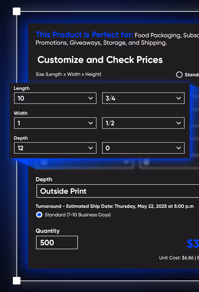 Product customization interface with live price updates