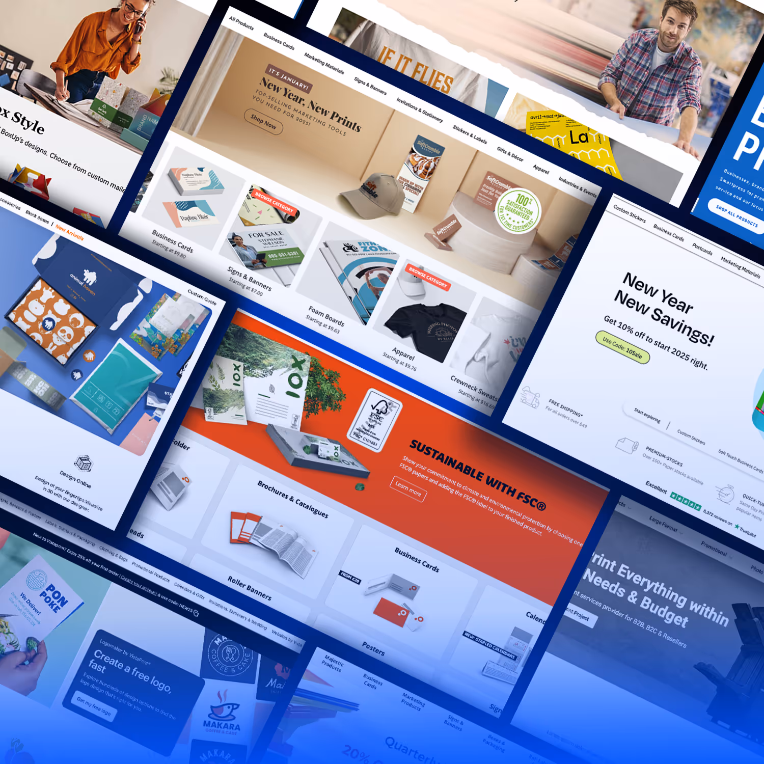 PrintNow storefront theme marketplace showing professional printing website templates