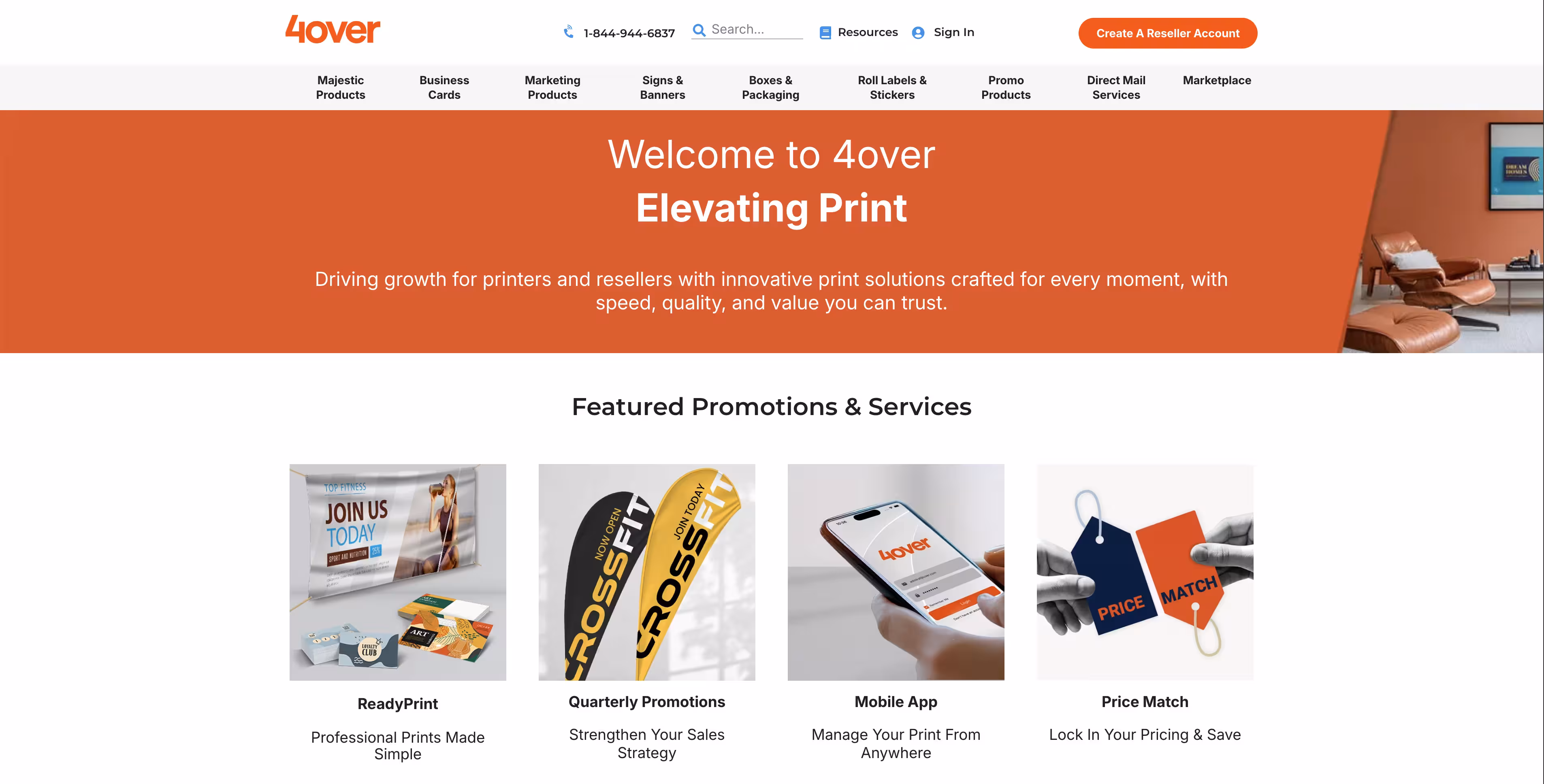 4over web-to-print storefront layout — example of a theme PrintNow can recreate