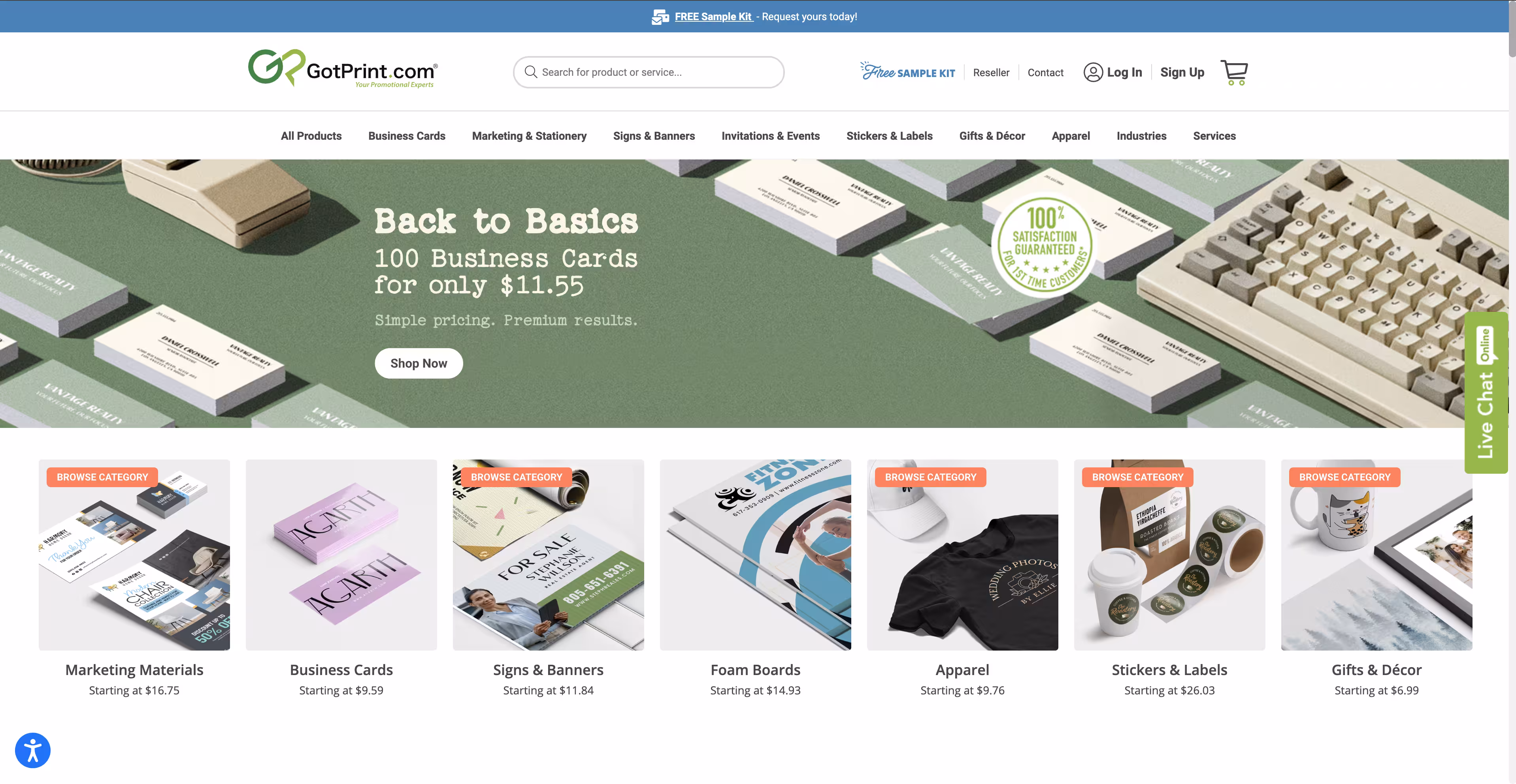 GotPrint web-to-print storefront layout — example of a theme PrintNow can recreate