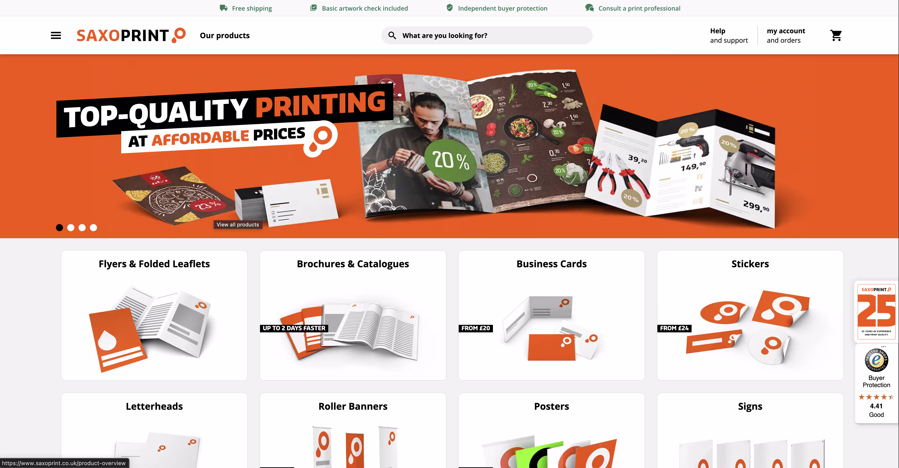 Saxoprint web-to-print storefront layout — example of a theme PrintNow can recreate