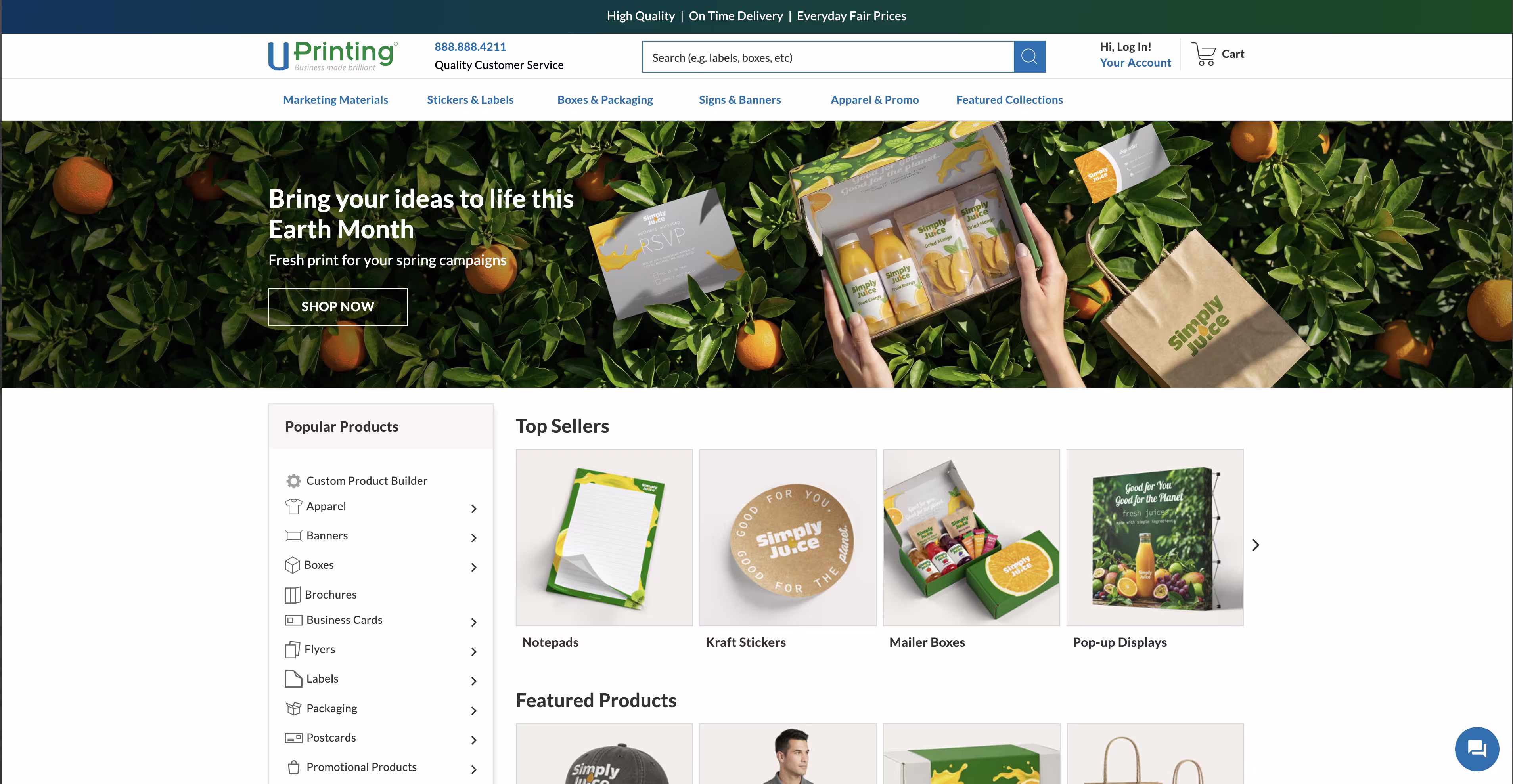 UPrinting web-to-print storefront layout — example of a theme PrintNow can recreate
