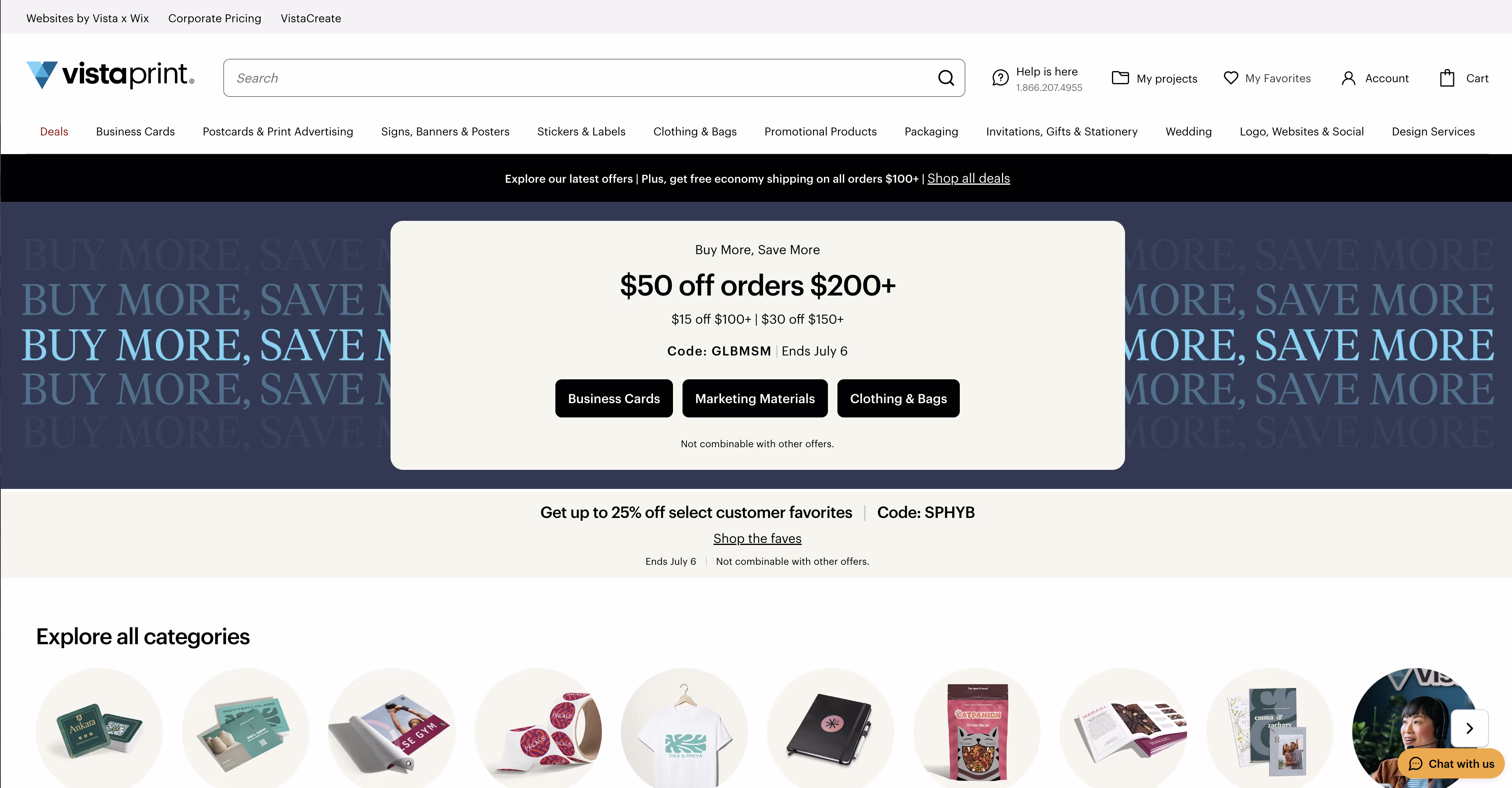 VistaPrint web-to-print storefront layout — example of a theme PrintNow can recreate