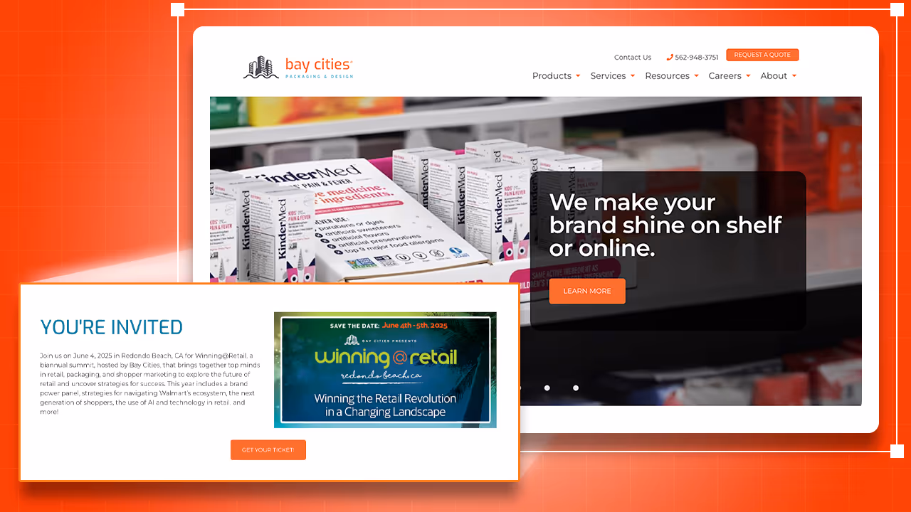 Bay Cities Packaging & Design website powered by PrintNow