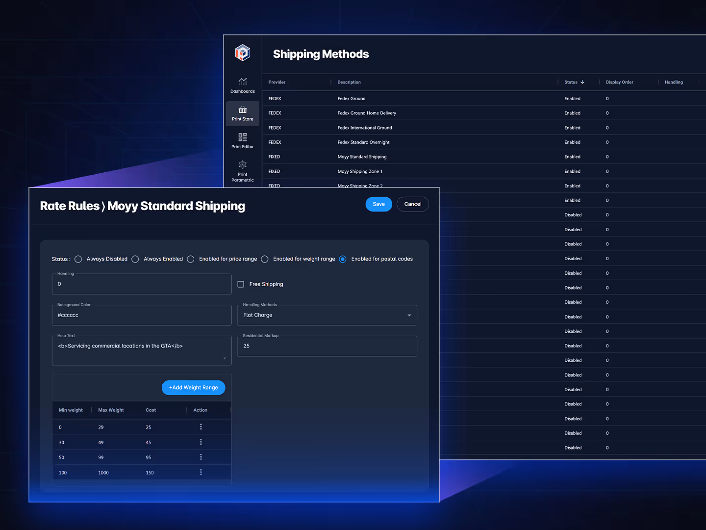 Configure your shipping methods for fixed or live rates