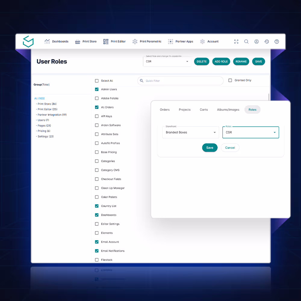 User Admin Roles for both your staff admins & customers
