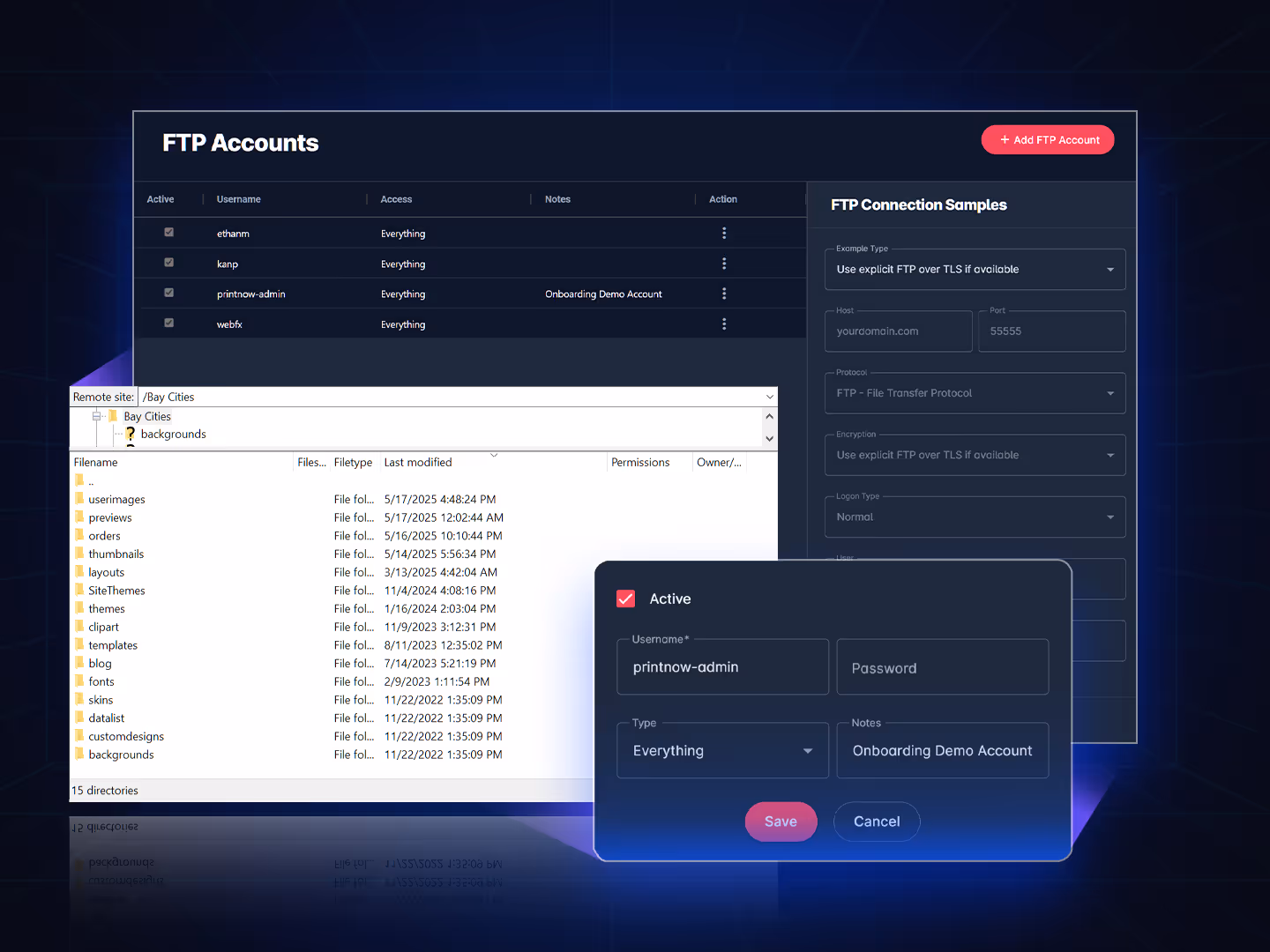Configure and maintain FTP account access