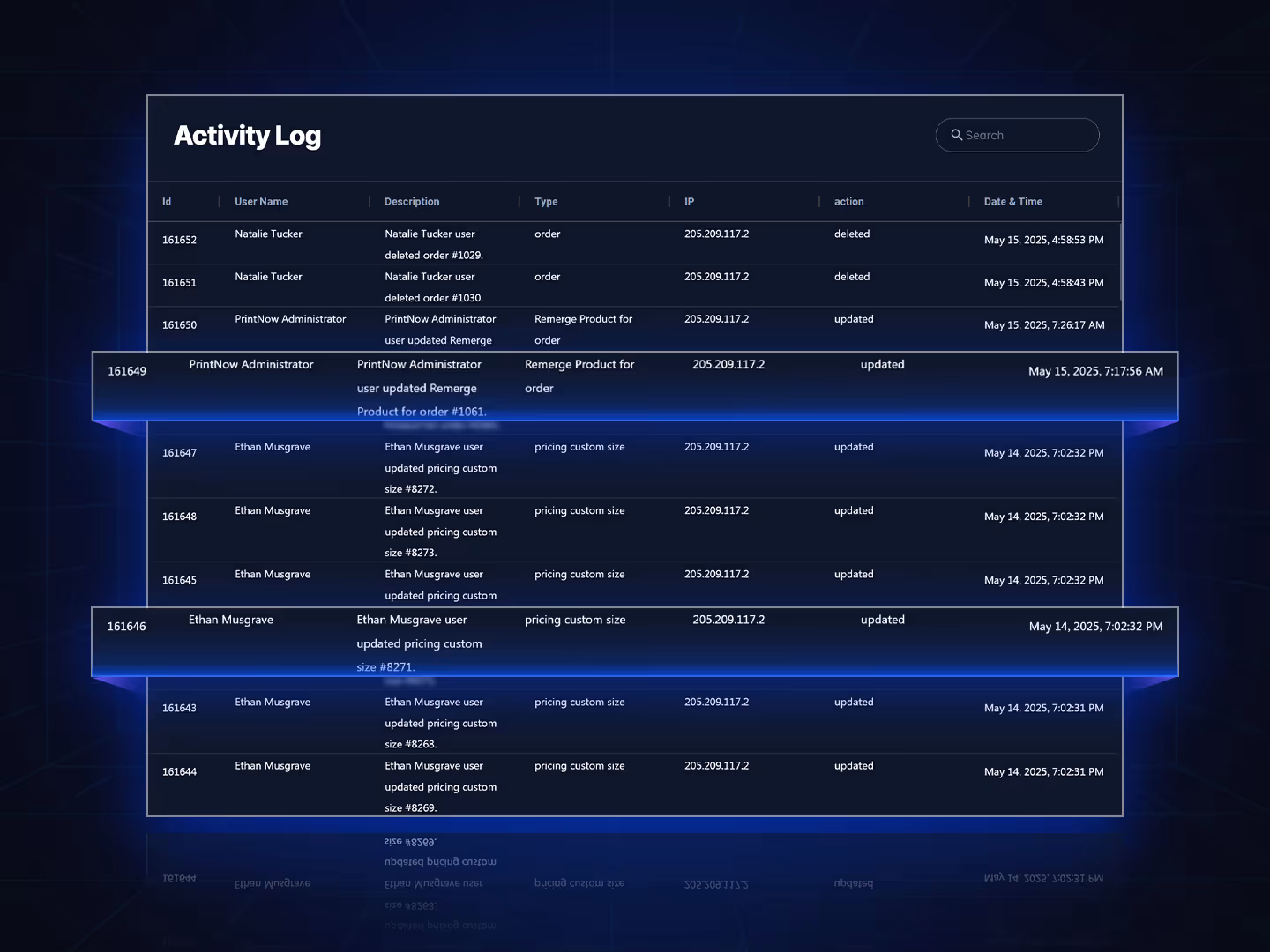 Activity log tracking
